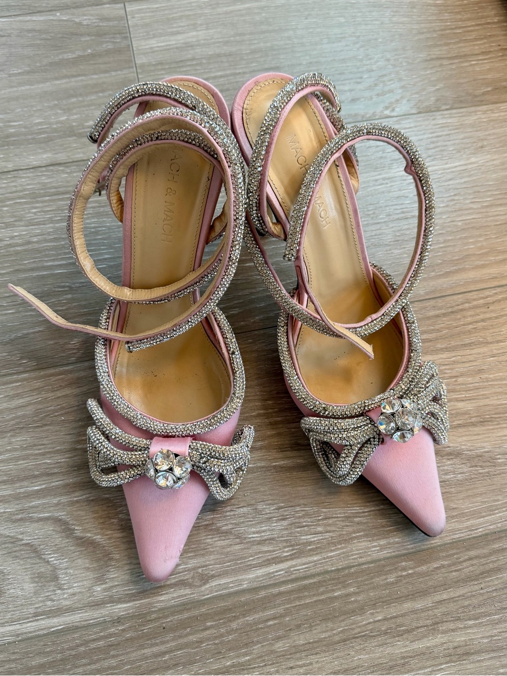 Mach & Mach Pink Satin Crystal-Embellished Pointed-Toe Heels (size 37) - Picture 4 of 4